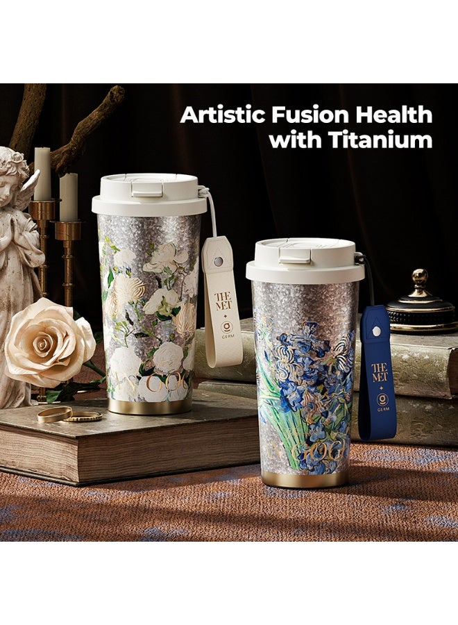 GERM Van Gogh Irises Titanium Vacuum Tumbler 500ml | GERM × THE MET Series Insulated Flask with Straw Lid | Pure Titanium Leak-Proof Coffee Mug | BPA-Free Reusable Hot & Cold Travel Cup  - Image 3
