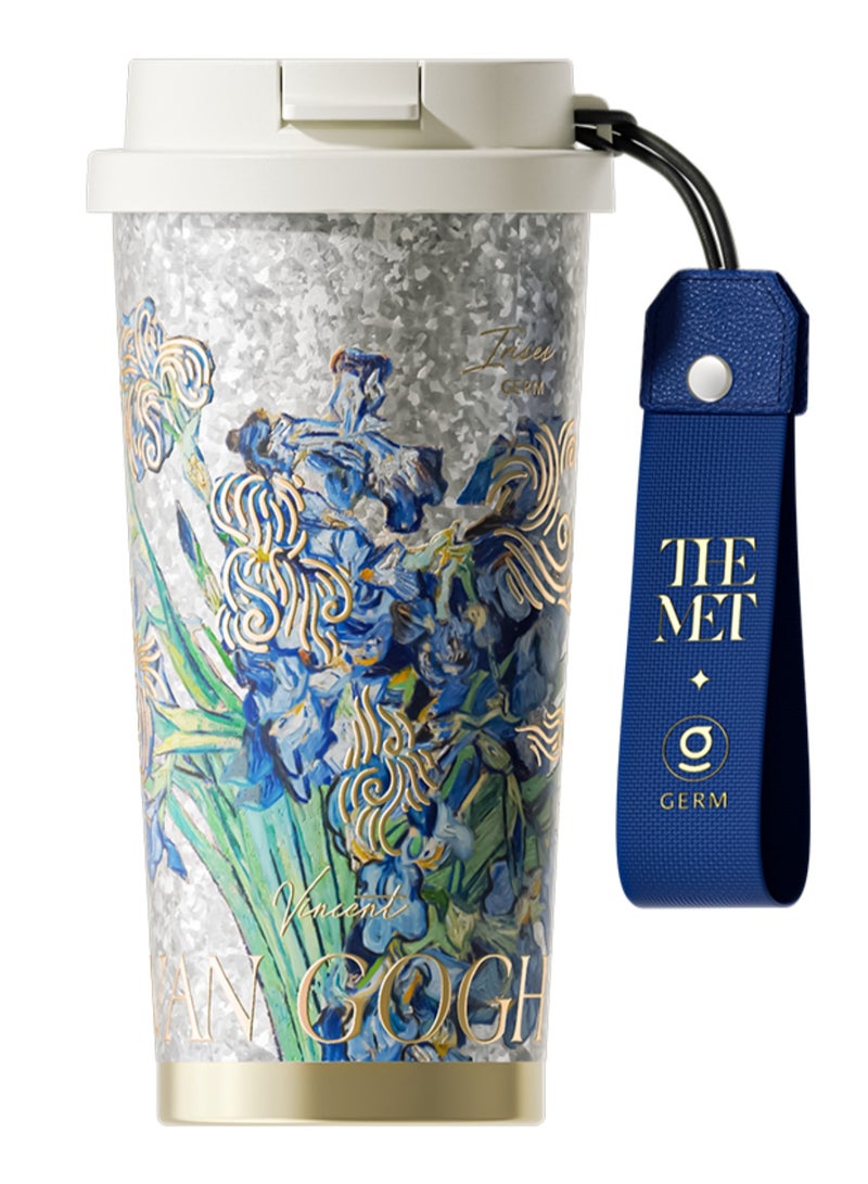 GERM Van Gogh Irises Titanium Vacuum Tumbler 500ml | GERM × THE MET Series Insulated Flask with Straw Lid | Pure Titanium Leak-Proof Coffee Mug | BPA-Free Reusable Hot & Cold Travel Cup  - Image 1