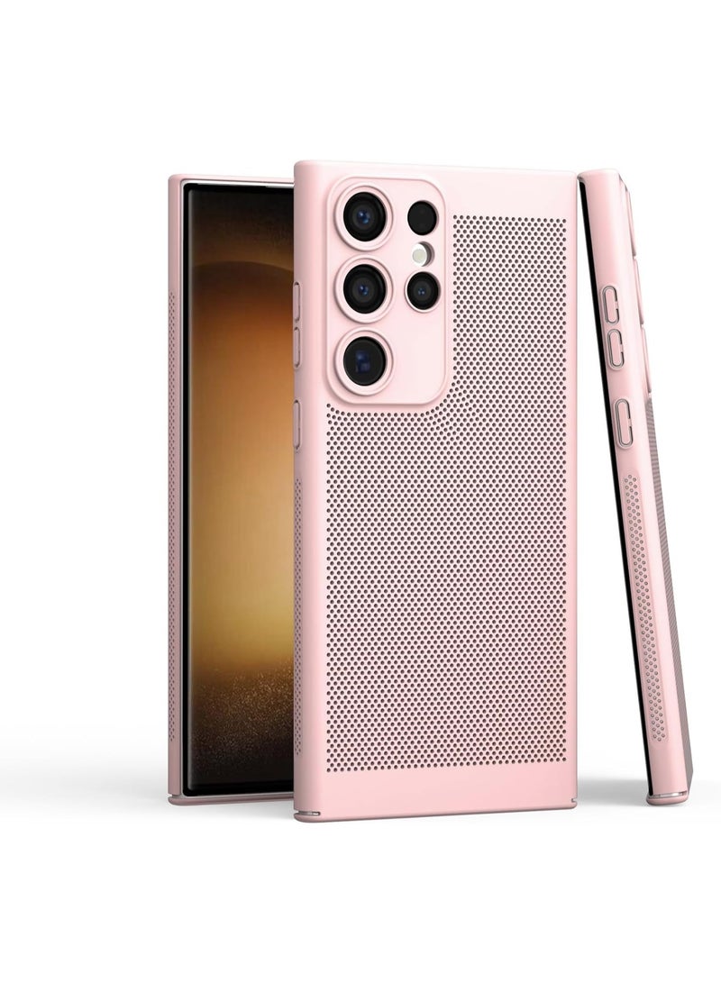 Heat Dissipation Case with Built in Camera Lens Protector Slim Fit Breathable Cooling Anti Fingerprint Hard PC Back Shockproof Cover For Samsung Galaxy S21 Ultra (Pink) - Image 1