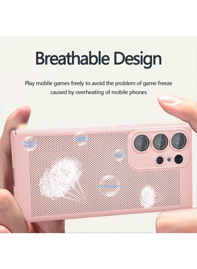 Heat Dissipation Case with Built in Camera Lens Protector Slim Fit Breathable Cooling Anti Fingerprint Hard PC Back Shockproof Cover For Samsung Galaxy S21 Ultra (Pink) - Image 3
