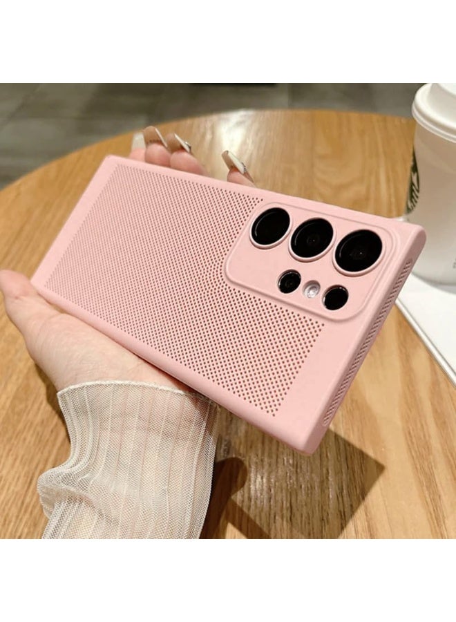 Heat Dissipation Case with Built in Camera Lens Protector Slim Fit Breathable Cooling Anti Fingerprint Hard PC Back Shockproof Cover For Samsung Galaxy S21 Ultra (Pink) - Image 2