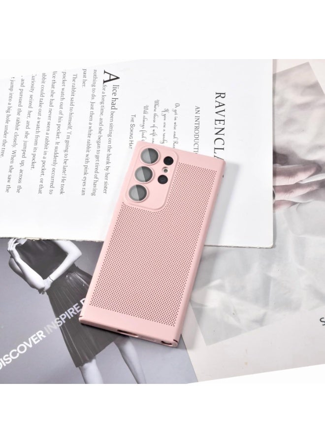 Heat Dissipation Case with Built in Camera Lens Protector Slim Fit Breathable Cooling Anti Fingerprint Hard PC Back Shockproof Cover For Samsung Galaxy S21 Ultra (Pink) - Image 5