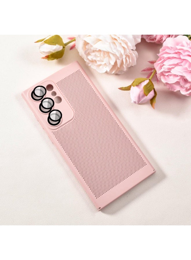 Heat Dissipation Case with Built in Camera Lens Protector Slim Fit Breathable Cooling Anti Fingerprint Hard PC Back Shockproof Cover For Samsung Galaxy S21 Ultra (Pink) - Image 4