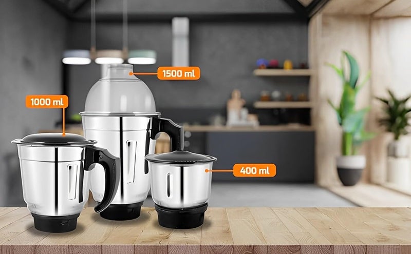 Stainless Steel Heavy Quality Mixer Grinder Jar Combo for Precision Grinding Suitable for All mixer Grinder Efficient Blade with Sharp Cutting Edge 4 Teeth Coupler Combo of 3  - Image 2