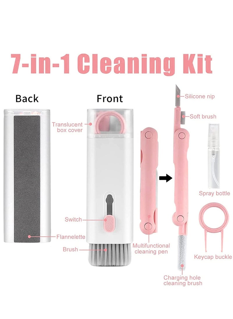 Pink 7-in 1 Laptop Screen Keyboard Earbud Cleaner Kit for Airpods Pro MacBook iPad iPhone iPod, walrfid Multi-Function Airpod Cleaning Pen Brush Tool Key Remover for PC Monitor, Phone, Computer