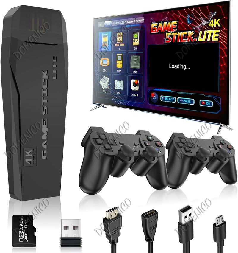 DOMENICO Wireless Video Games for TV Gaming Retro Gaming Console with Game Stick 1080P Plug & Play TV Video Game Set for 2 Player with 9Emulator for Kids & Old School Station Video Game, Black - Image 1