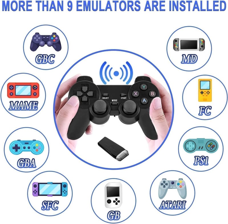 DOMENICO Wireless Video Games for TV Gaming Retro Gaming Console with Game Stick 1080P Plug & Play TV Video Game Set for 2 Player with 9Emulator for Kids & Old School Station Video Game, Black - Image 3