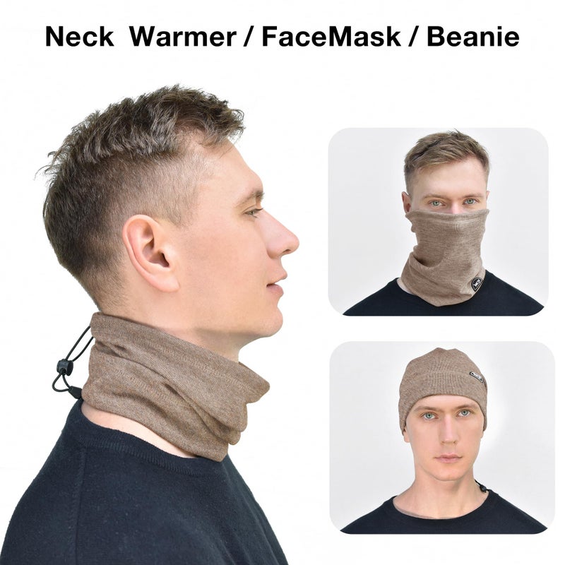 MCTi Neck Gaiter Warmer Winter Fleece Scarves Beanie Hat for Skiing Cycling Elastic Closure Black - Image 2