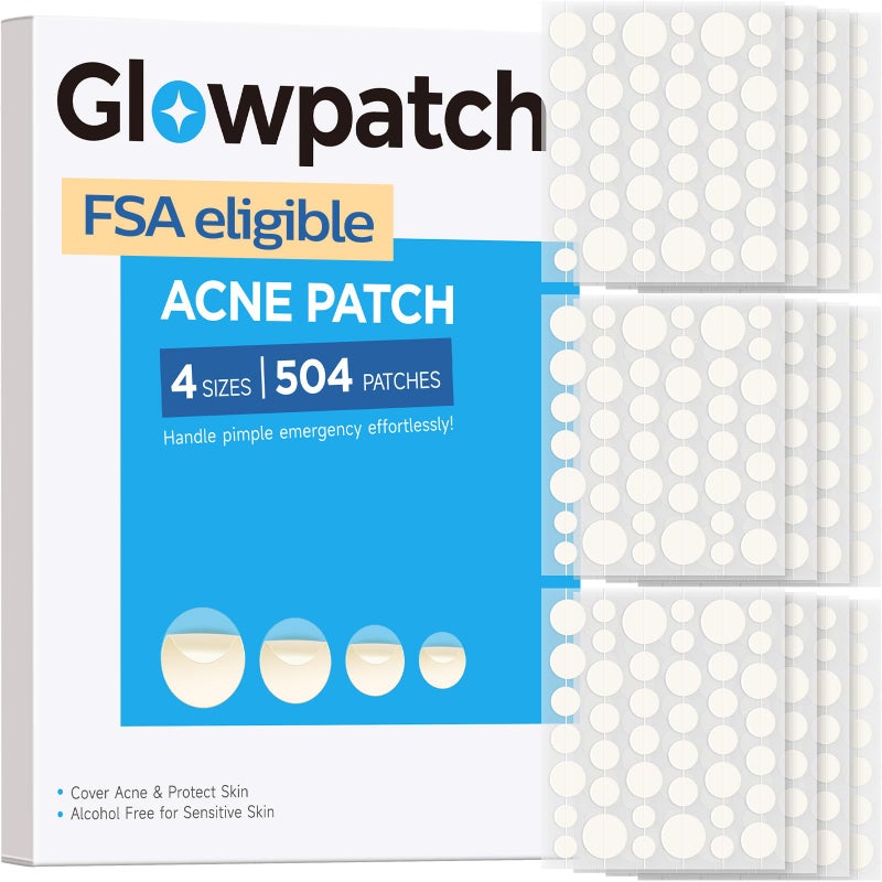 Glowpatch Pimple Patches for Face (504 Count), FSA Eligible Acne Patch Bulk, Zit Stickers 4 Sizes, Hydrocolloid Spot Stickers, Clear Acne Dots for Covering Zits, Blemishes and Breakouts - Image 1