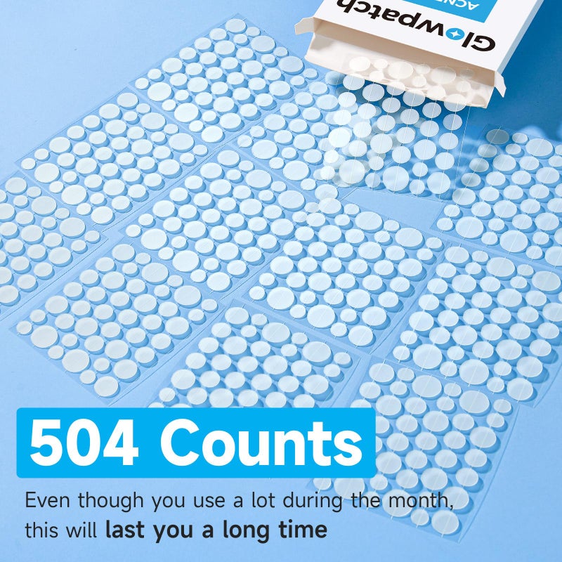 Glowpatch Pimple Patches for Face (504 Count), FSA Eligible Acne Patch Bulk, Zit Stickers 4 Sizes, Hydrocolloid Spot Stickers, Clear Acne Dots for Covering Zits, Blemishes and Breakouts - Image 2