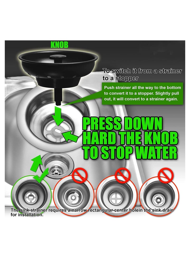 شو وو 2PCS Kitchen Sink Strainer Replacement, Stopper Combo Basket Electroplated Stainless Steel Rubber Bottom for Standard 3-1/2 inch Drain - Image 2