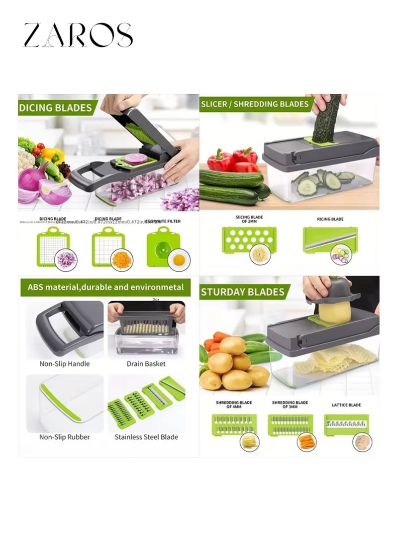 Zaros Multi-Functional Vegetable Chopper with Basket, Fruit Cutter, Potato Chopper, Carrot Grinder, Household Tools, 14-in-1, 16-in-1 - Image 2