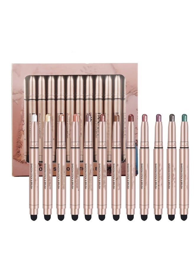 Melemando 12 Pcs Shimmer Eyeshadow Stick Set Colorful Eye Makeup Eyeshadow Highlighter Pen Waterproof Glitter Cream Eye Shadow Stick Makeup.  - Image 2