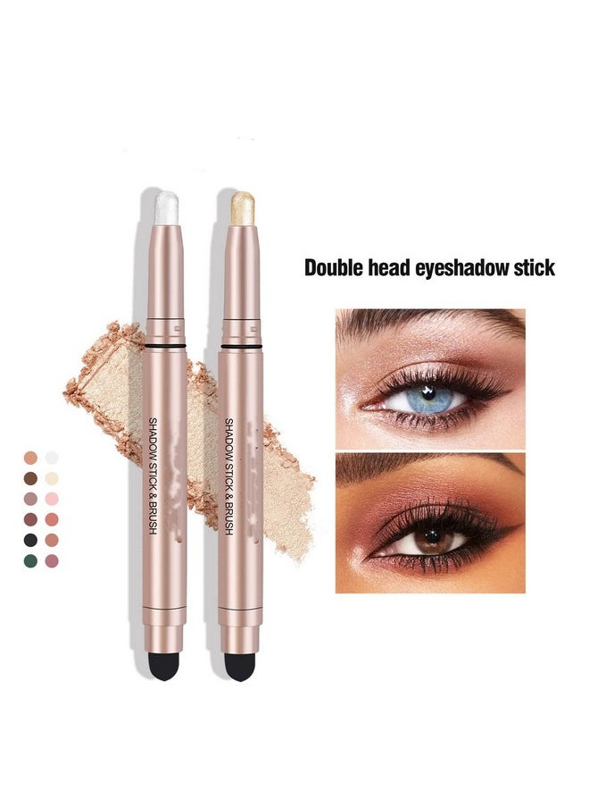 Melemando 12 Pcs Shimmer Eyeshadow Stick Set Colorful Eye Makeup Eyeshadow Highlighter Pen Waterproof Glitter Cream Eye Shadow Stick Makeup.  - Image 3