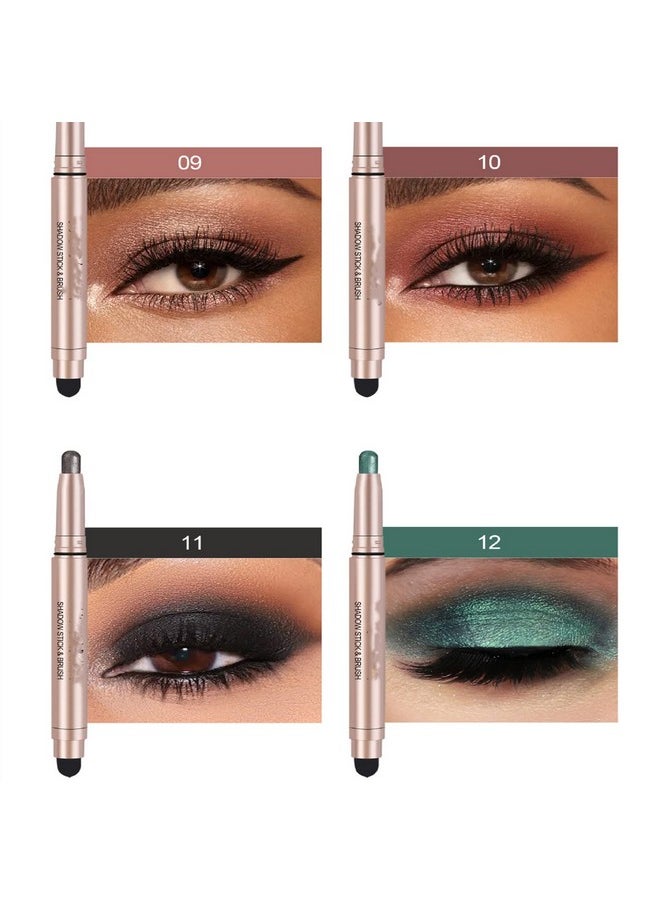 Melemando 12 Pcs Shimmer Eyeshadow Stick Set Colorful Eye Makeup Eyeshadow Highlighter Pen Waterproof Glitter Cream Eye Shadow Stick Makeup.  - Image 4