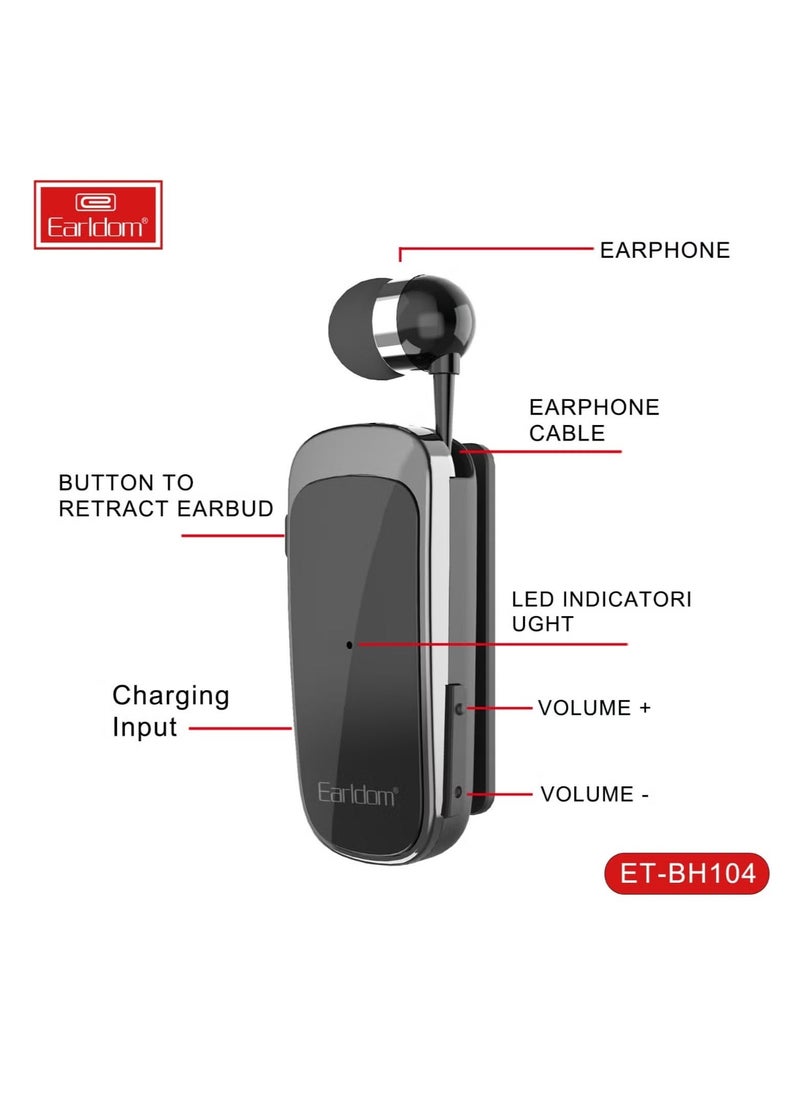 Earldom Multi-Function Clip-On In-Ear Wireless Headset, BH105, Black & White – Bluetooth Headphones with Clear Sound, Comfortable Fit, and Long Battery Life  - Image 3