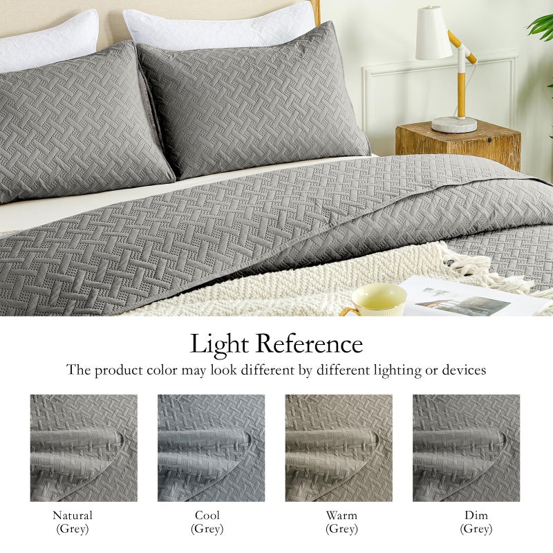 FLYMME Dark Grey King Quilt Bedspreads  3 Pieces Lightweight Bedding Sets with Pillow Shams  Microfiber Quilted Comforter Coverlet for All Season (1 Quilt  2 Shams) - Image 5