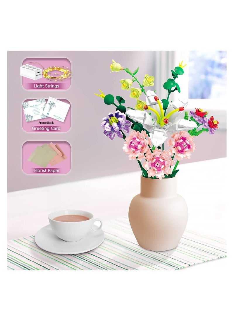 SYOSI - Flower Bouquet Building Blocks Pink Carnation Lily Building Blocks Sets Gift Flower Building Block Set - Image 1