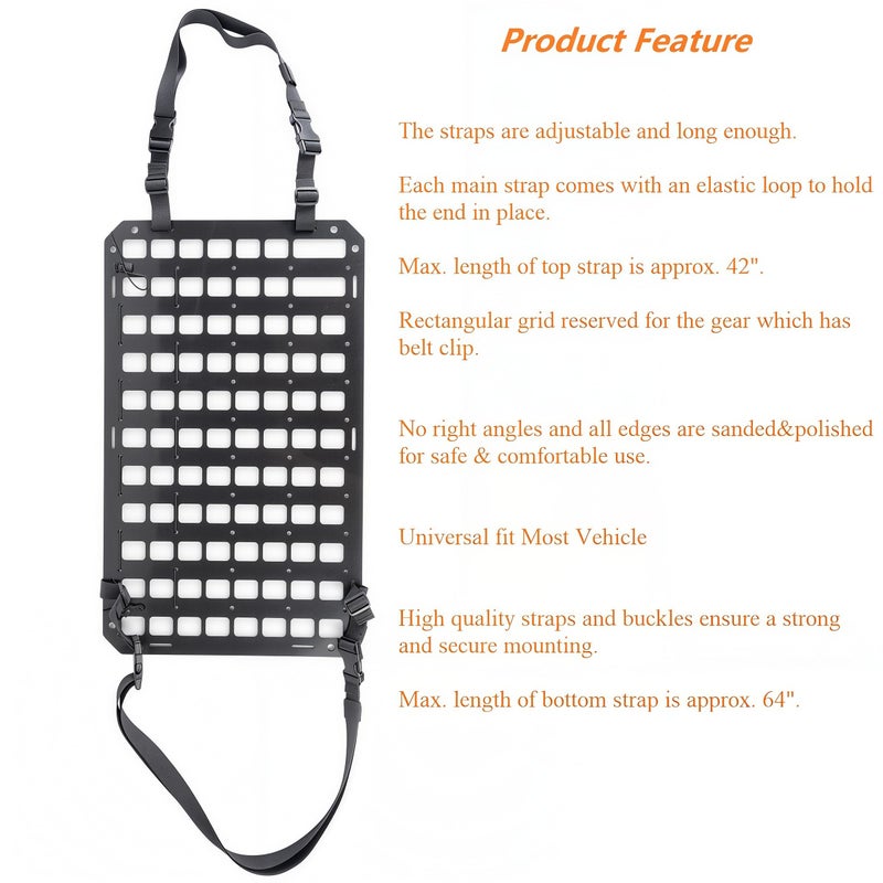 TACNEX Rigid MOLLE Panel for Car Seat Back Organizer Vehicle EDC Tactical Gear Holder Pouch Holster Mount Rack Modular Storage Plate Auto Interior Accessories for Truck Pickup SUV Van - Image 4