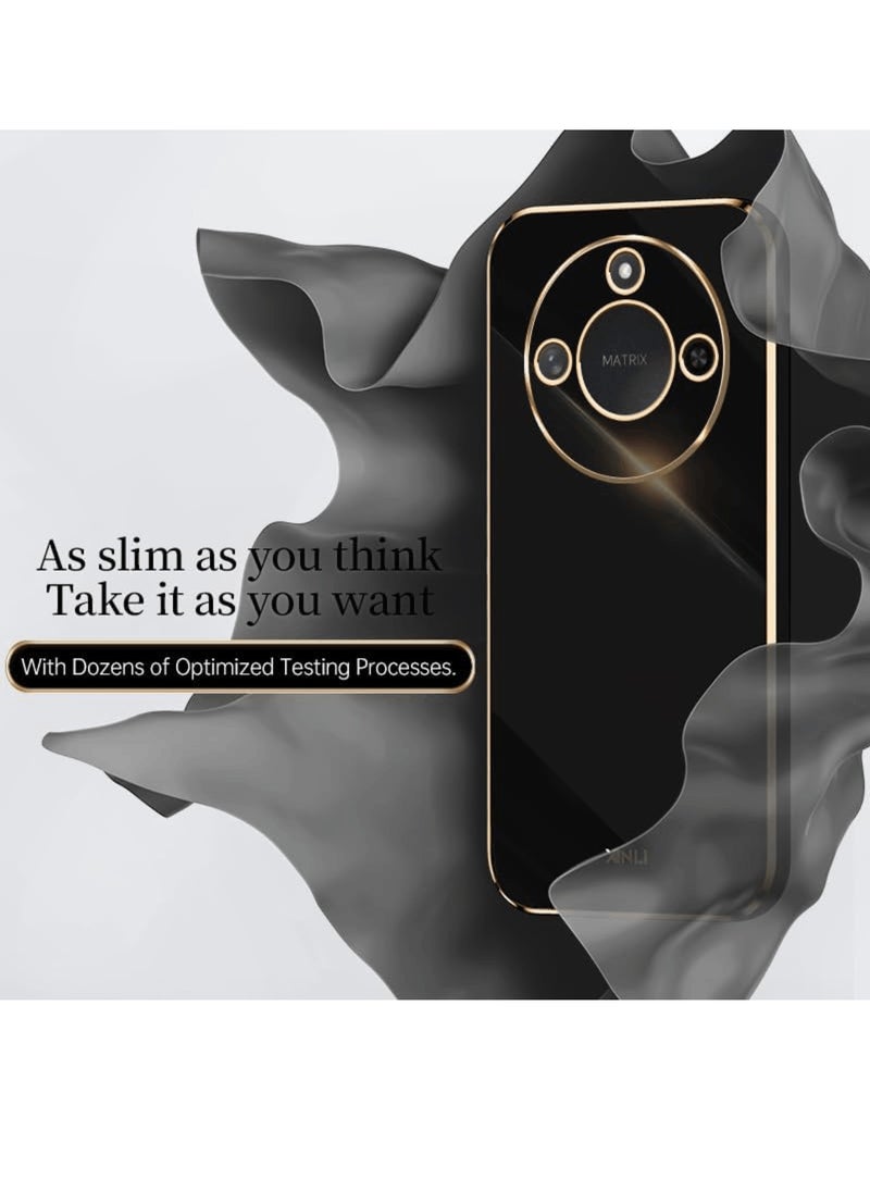 Aookay [1+2] for Honor X9C Smart 5G Cover with Tempered Glass Screen Protector (2 Pcs), Soft TPU Shockproof Ring Holder Kickstand Slim Plated Phone Case for Honor X9C Smart  (Black)  - Image 3