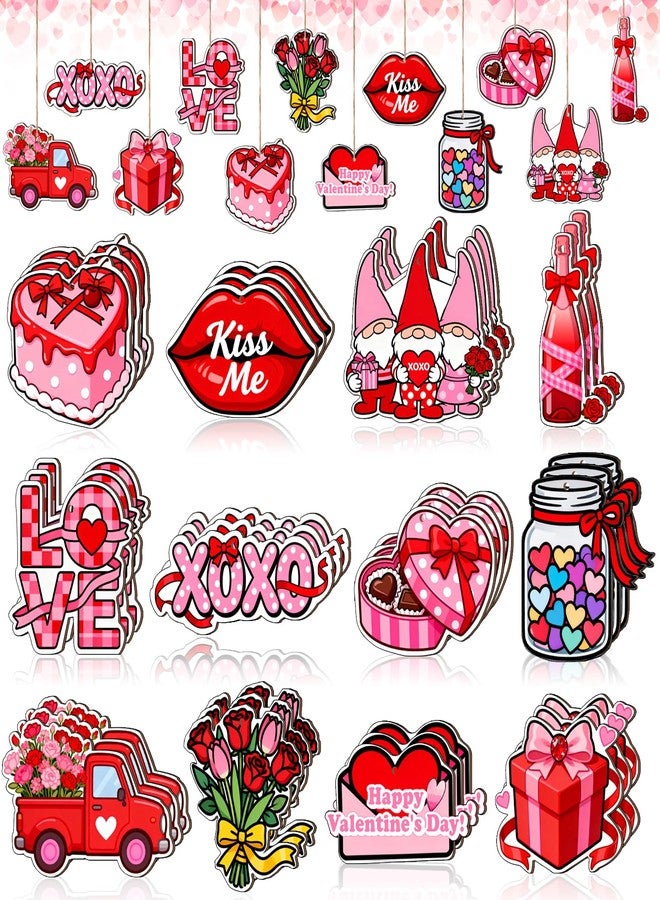 VinTS 36 Pcs Valentine‘s Day Wooden Hanging Ornaments Valentines Tree Decorations Pink Red Gnome Wood Cutouts with Ropes XOXO Love Signs Valentines Day Decor for Home Party Decoration - Image 1