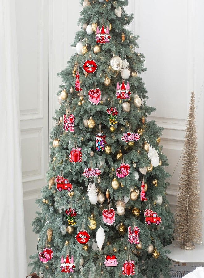 VinTS 36 Pcs Valentine‘s Day Wooden Hanging Ornaments Valentines Tree Decorations Pink Red Gnome Wood Cutouts with Ropes XOXO Love Signs Valentines Day Decor for Home Party Decoration - Image 5
