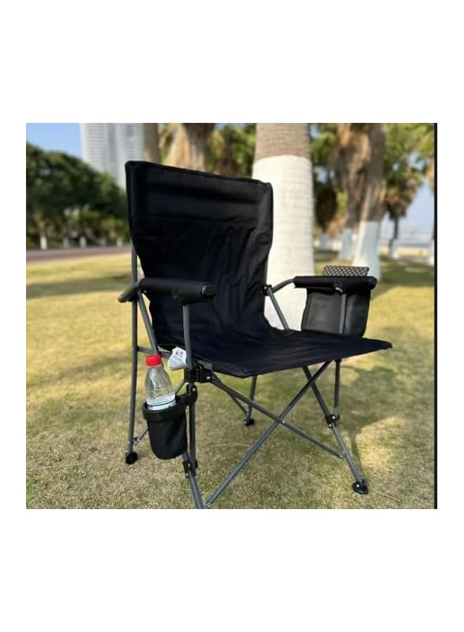 PROMASS Folding Camping Chair, Heavy Duty High Back Lawn Chair with Cup Holder and Side Pocket, Steel Frame, Portable Sturdy Fishing Chair with Carrying Bag Support upto 150 kgs/330lbs - Black High Back - Image 2