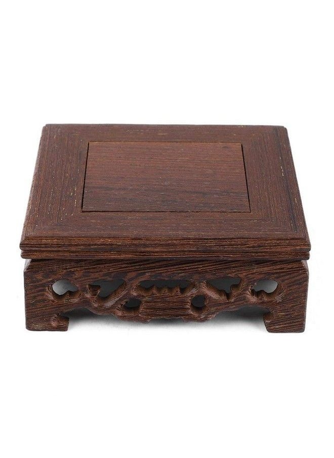 Estink - Oriental Vase Stand Pedestal Real Wood Plant Stool Wooden Display Stands For Vases Small Pots(10X10X3.7Cm) - Image 1