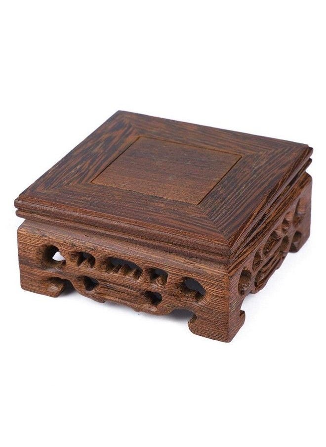 Estink - Oriental Vase Stand Pedestal Real Wood Plant Stool Wooden Display Stands For Vases Small Pots(10X10X3.7Cm) - Image 1