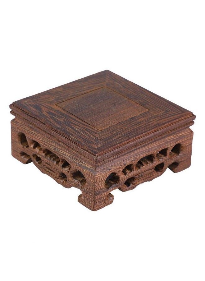 Estink - Oriental Vase Stand Pedestal Real Wood Plant Stool Wooden Display Stands For Vases Small Pots(10X10X3.7Cm) - Image 1
