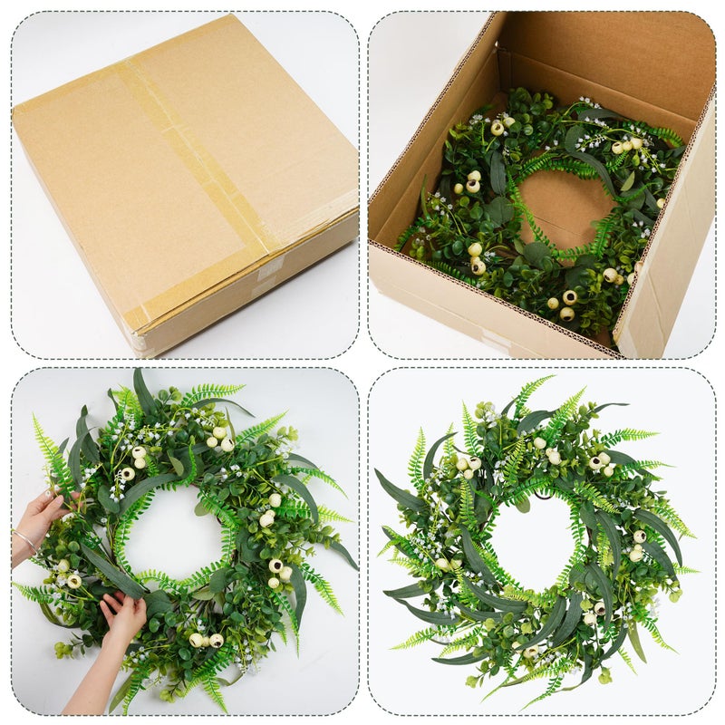 SEVENLOVE Artificial Eucalyptus Wreath for Front Doorï¼Œ20in Front Door Wreath All Season with Eucalyptus Leavesï¼ŒLarge White Berries for Outside Wall Window Farmhouse Indoor Outdoor Party Holiday - Image 3