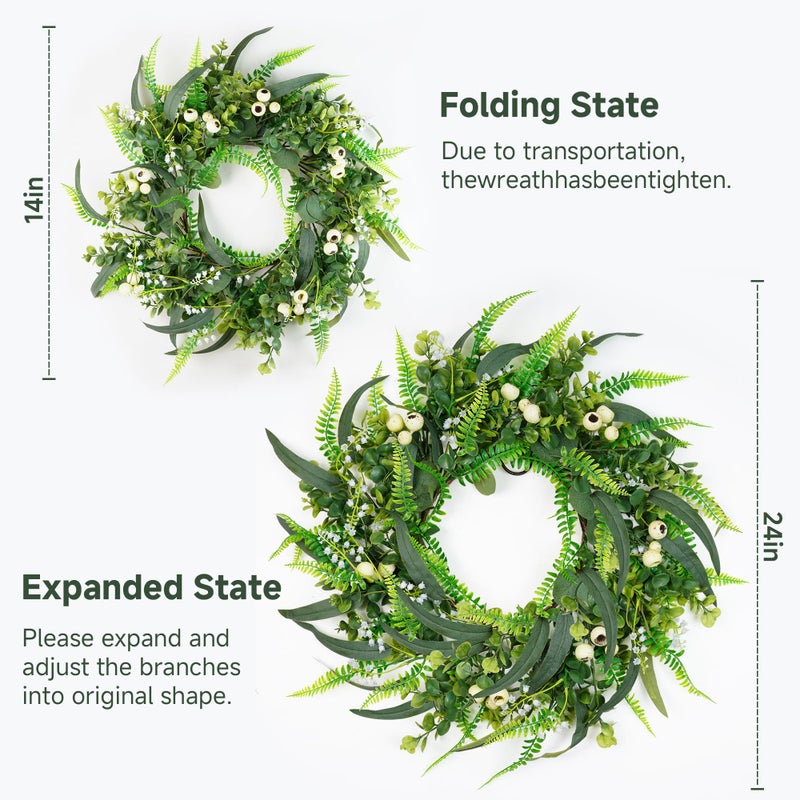 SEVENLOVE Artificial Eucalyptus Wreath for Front Doorï¼Œ20in Front Door Wreath All Season with Eucalyptus Leavesï¼ŒLarge White Berries for Outside Wall Window Farmhouse Indoor Outdoor Party Holiday - Image 2
