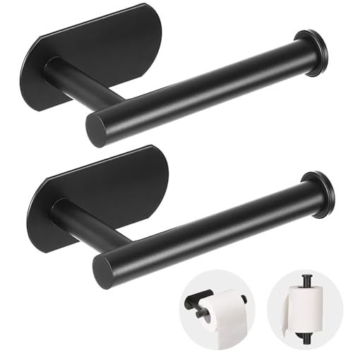 JOPOFI Toilet Paper Holder  Self Adhesive Toilet Paper Holder Wall Mount for Bathroom SUS 304 Stainless Steel Command Strip Toilet Paper Roll Holder Stick On Wall No Drilling  Matte Black2 Pcs