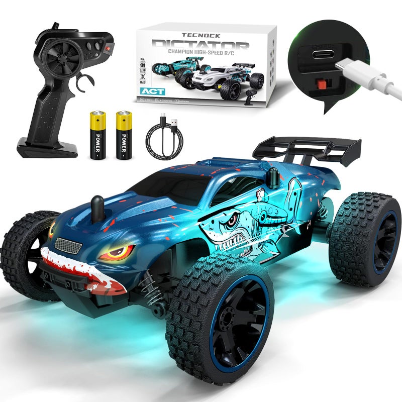Tecnock RC Cars for Kids 118 Scale 2WD RC Car with USBC Easy Charging 24GHz Remote Control Car with LED Lights 50 Mins Playtime Toys Gifts for Boys Girls Ages 812 - Image 3