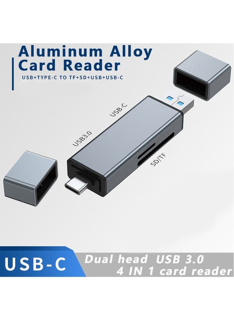 Multi-port Multi-functional Aluminum Alloy Card Reader, USB + Type C To 3.0 USB + USB C + SD + TF Card Reader