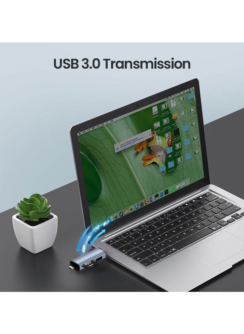 Samu - Multi-port Multi-functional Aluminum Alloy Card Reader, USB + Type C To 3.0 USB + USB C + SD + TF Card Reader - Image 1