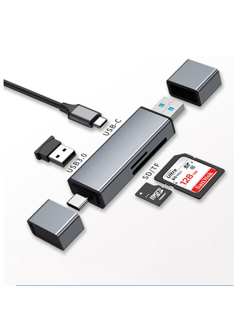 Samu - Multi-port Multi-functional Aluminum Alloy Card Reader, USB + Type C To 3.0 USB + USB C + SD + TF Card Reader - Image 1