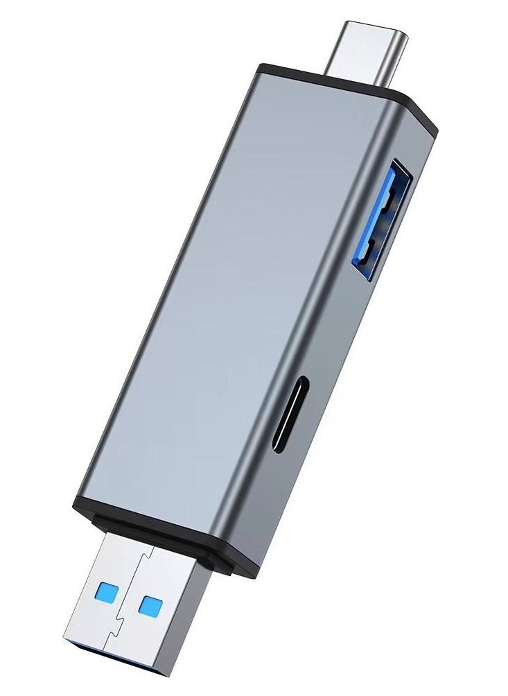 Samu - Multi-port Multi-functional Aluminum Alloy Card Reader, USB + Type C To 3.0 USB + USB C + SD + TF Card Reader - Image 1