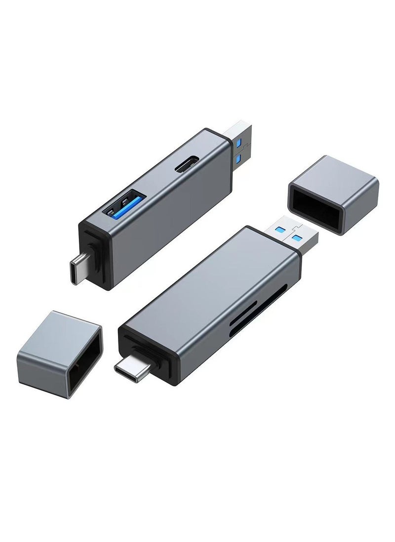 Samu - Multi-port Multi-functional Aluminum Alloy Card Reader, USB + Type C To 3.0 USB + USB C + SD + TF Card Reader - Image 1