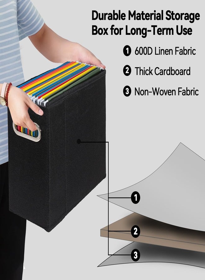 Comfortkeeper 4 Packs Letter Size File Organizer, File Folders Organizer, Fabric Storage Box, Collapsible Paper Organizer with Metal Handle, Smooth PVC Rails, Only Box (Black) - Image 3