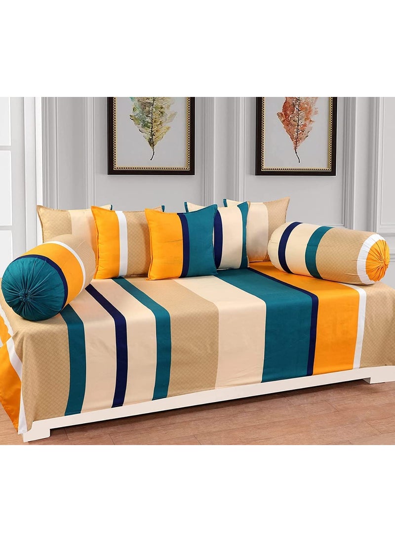 HIDECOR HIDECOR Super Soft Cotton diwan Set for Living Room diwan Set Covers Cotton diwan Set 8 Pieces One Single Bedsheet with 3 Cushion Cover2 Bolster Yellow  - Image 1