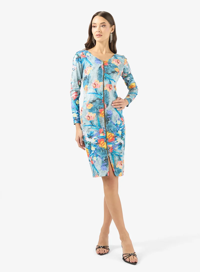 Floral Printed Zip Detail Dress