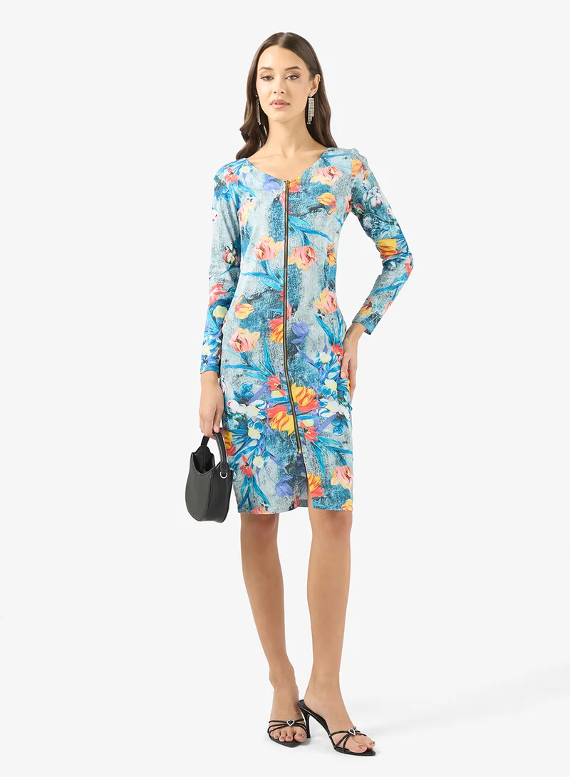 Golden Apple  Floral Printed Zip Detail Dress for Women | Best Price UAE