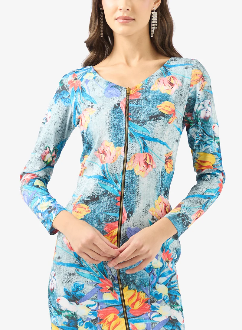 Golden Apple  Floral Printed Zip Detail Dress for Women | Best Price UAE