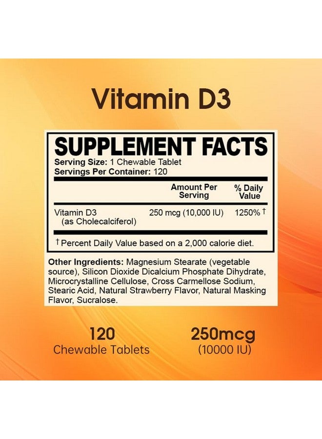 oppuland Vitamin D3 10000 IU (250 mcg) - Cholecalciferol,D3 Supplement, Vitamin D 10000 IU - 120 Chewable Tablets - Image 4