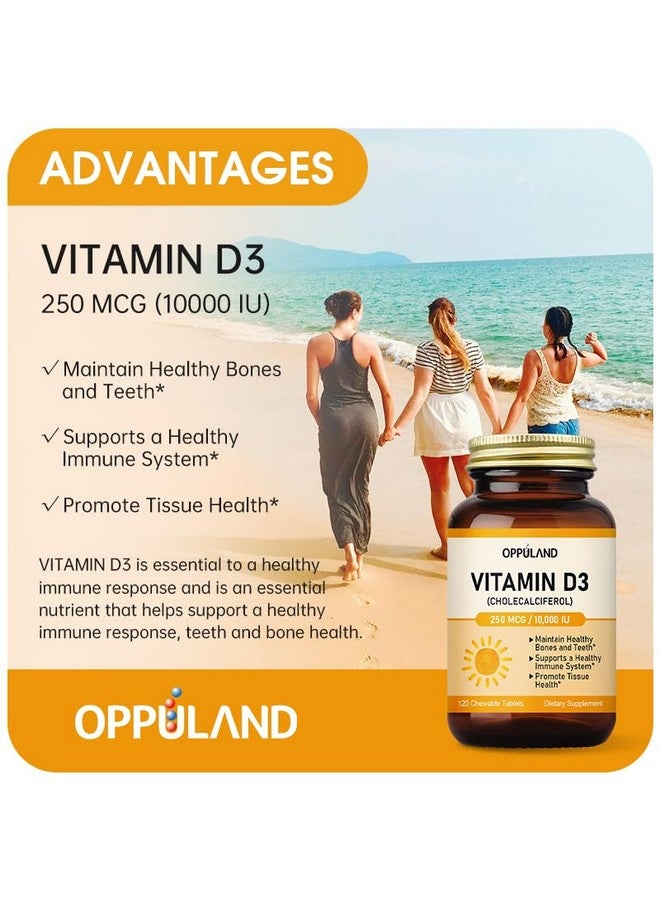 oppuland Vitamin D3 10000 IU (250 mcg) - Cholecalciferol,D3 Supplement, Vitamin D 10000 IU - 120 Chewable Tablets - Image 2