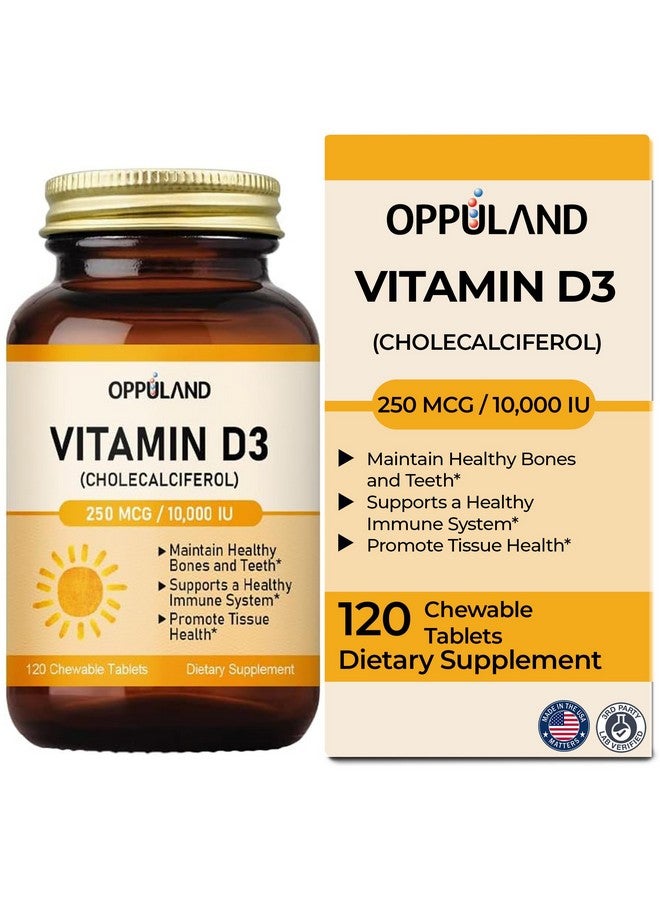 oppuland Vitamin D3 10000 IU (250 mcg) - Cholecalciferol,D3 Supplement, Vitamin D 10000 IU - 120 Chewable Tablets - Image 1