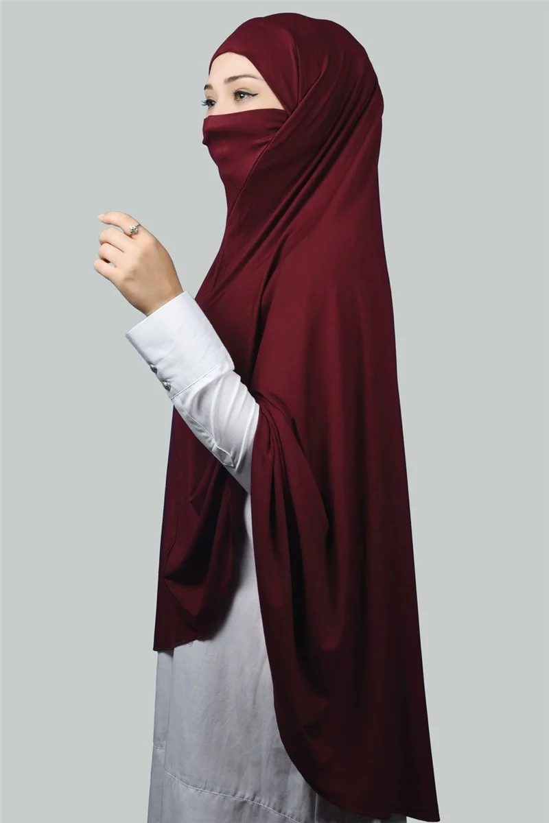 التوبة Ready-made Turban Veiled Practical Scarf Hijab - Prayer Cover Souffle (5Xl) - Claret Red