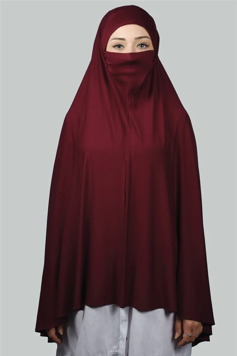 التوبة Ready-made Turban Veiled Practical Scarf Hijab - Prayer Cover Souffle (5Xl) - Claret Red