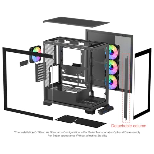 SAMA NEVIEW 4503 Mid Tower PC Case with Dual Tempered Glass Panels, 4×120mm ARGB Fans Pre-Installed, High Airflow ATX PC Case for Case PC Gaming, USB 3.0×2, Type-C Port, Supports Top 360mm AIO – Black - Image 4